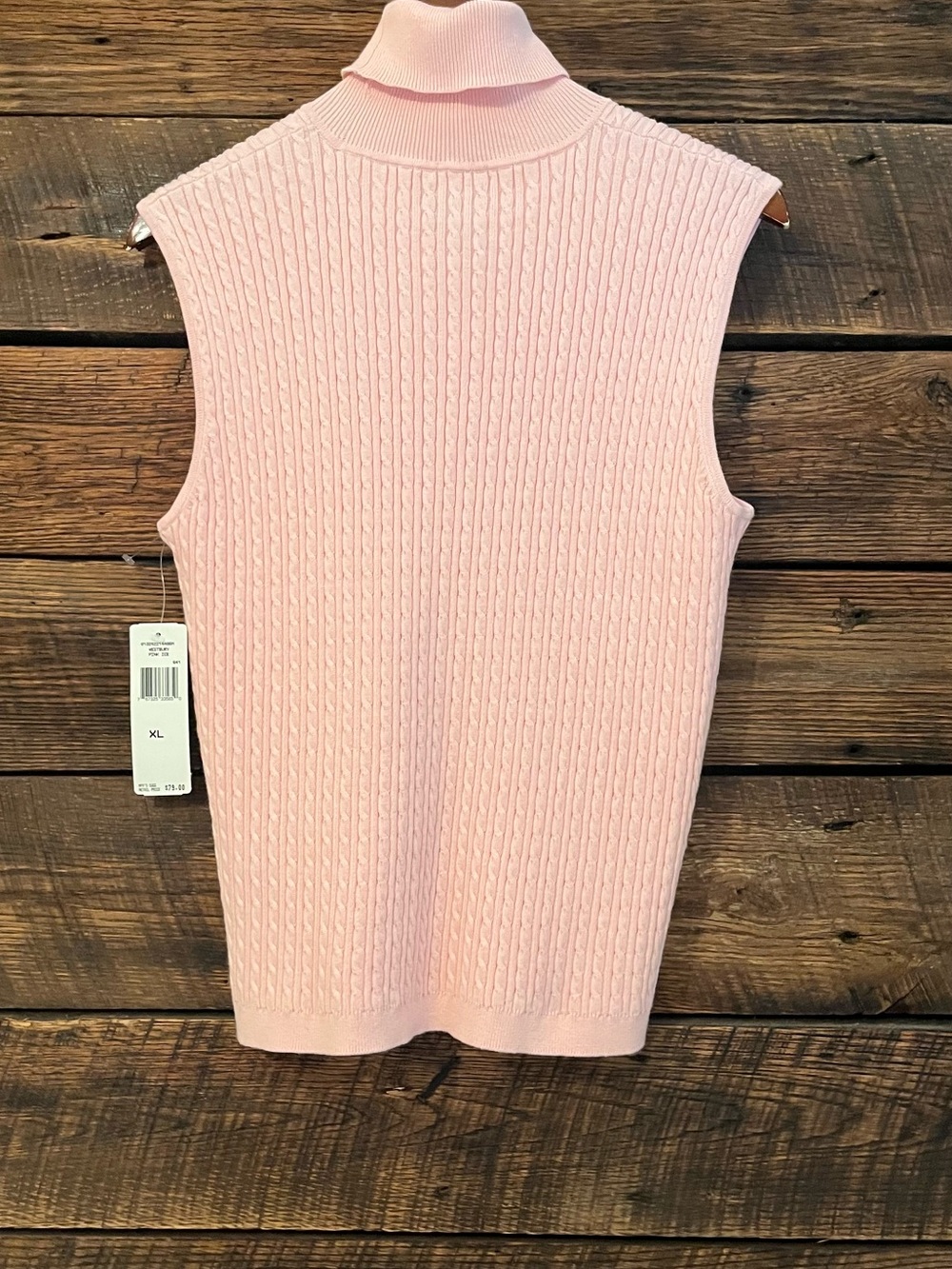 Lauren Ralph Lauren cotton blend cable knit sleeveless turtleneck, pink XL NWT - Picture 5 of 6